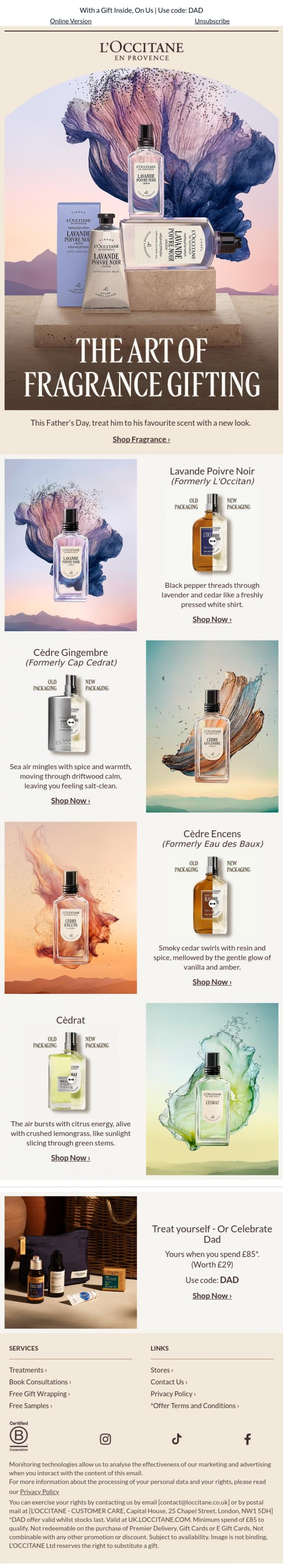 Email Design Inspiration from L'Occitane en Provence, Find His Scent This Father's Day