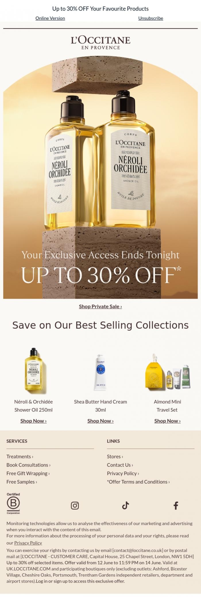 Email Design Inspiration from L'Occitane en Provence, Your Private Sale Access Ends Tonight