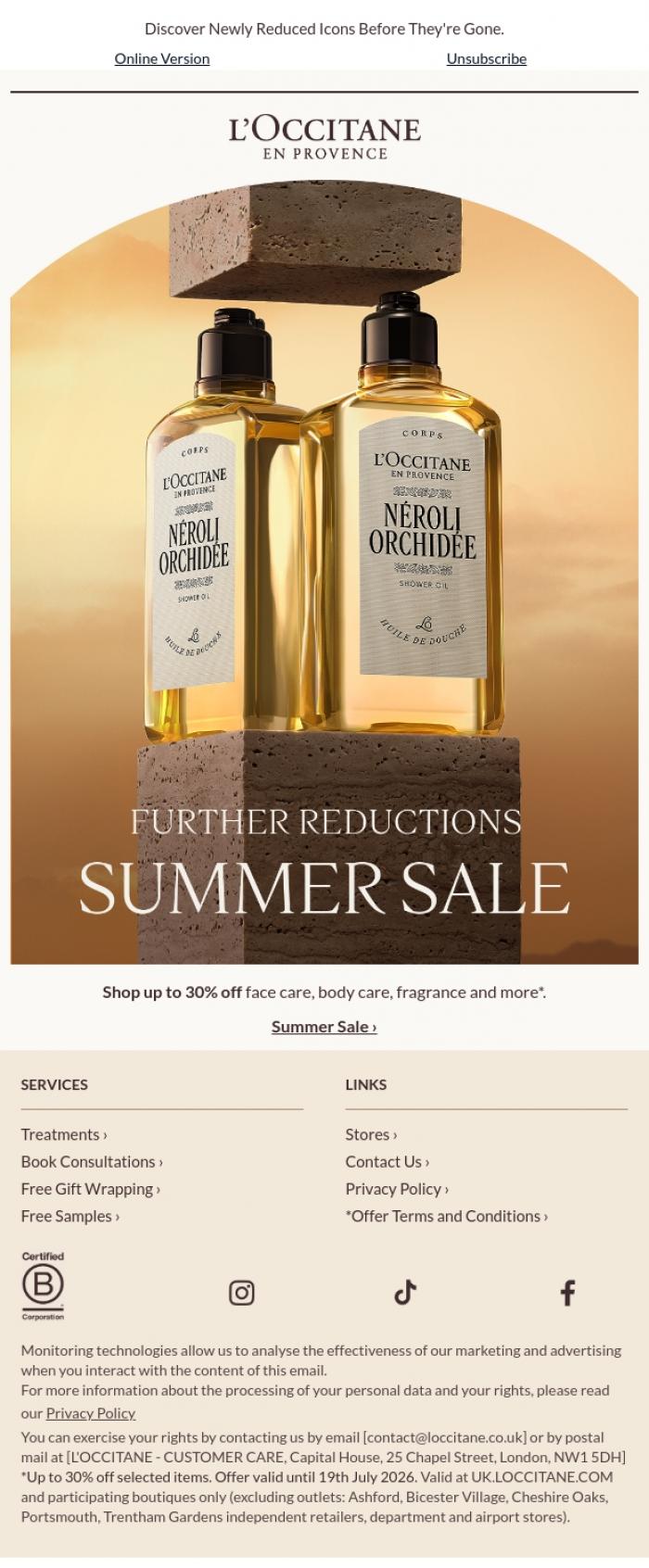 Email Design Inspiration from L'Occitane en Provence, Further Reductions Just Landed