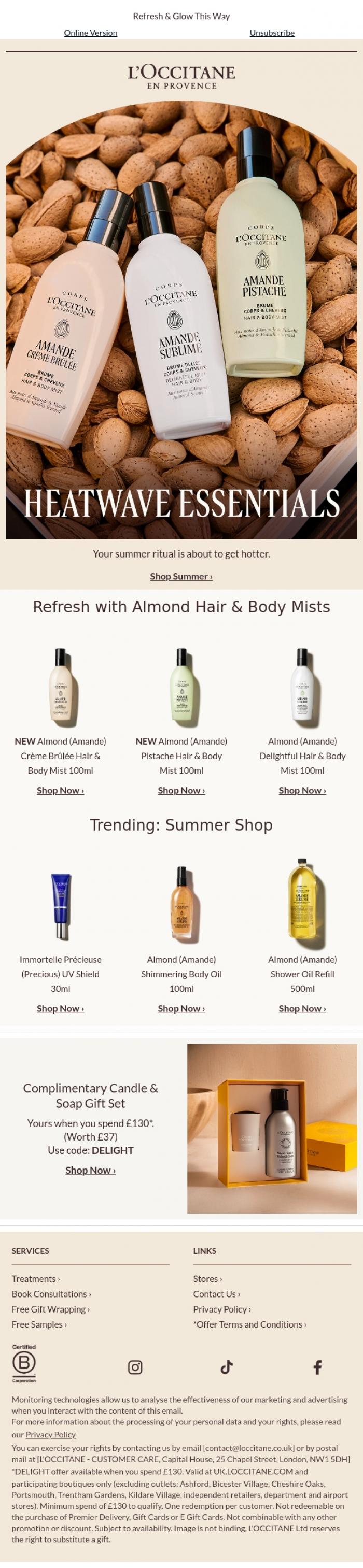 Email Design Inspiration from L'Occitane en Provence, Trending: Heatwave Shop