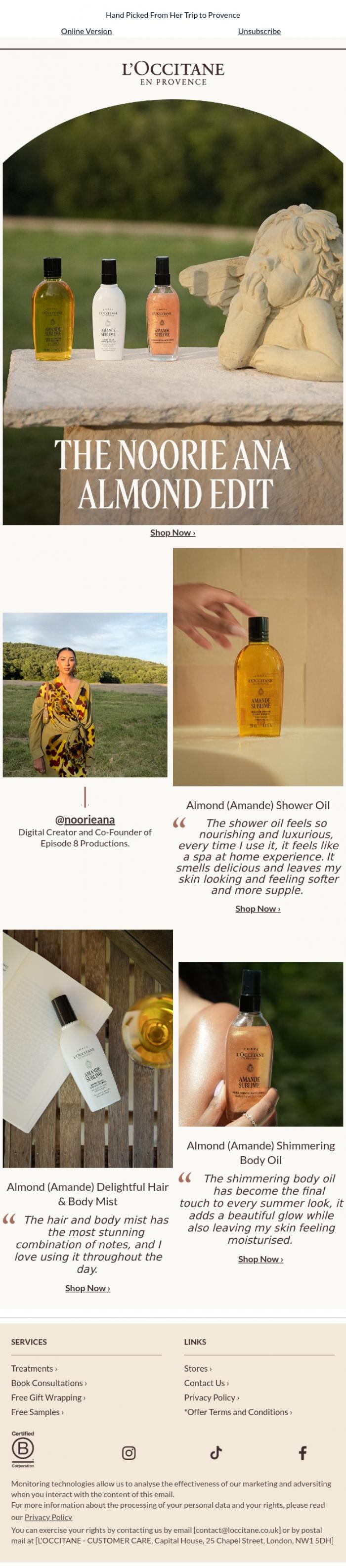 Email Design Inspiration from L'Occitane en Provence, @Noorieana Almond Edit