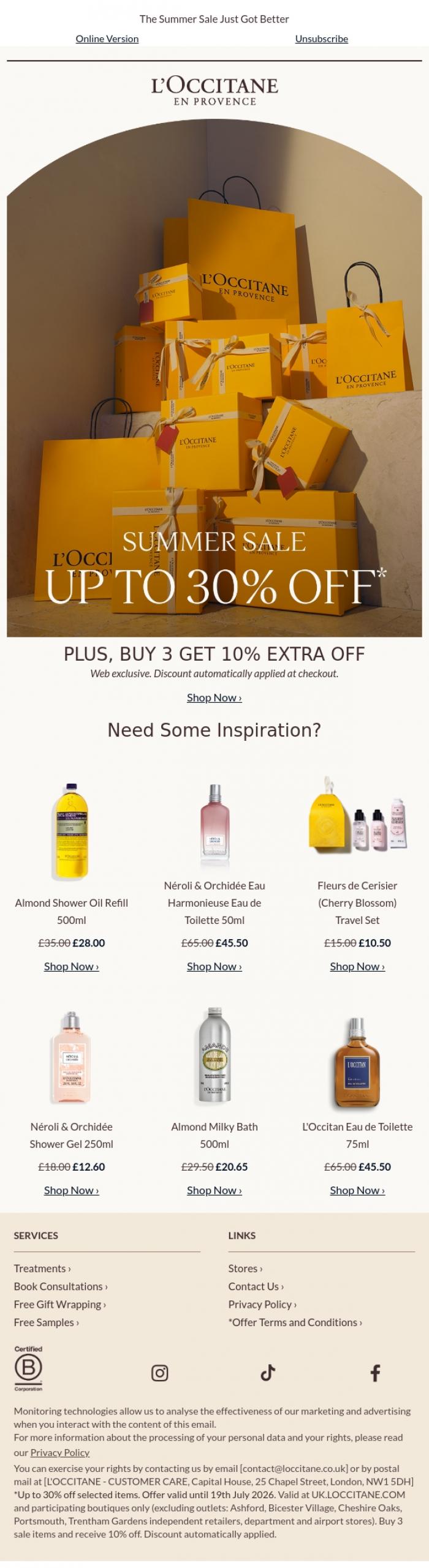 Email Design Inspiration from L'Occitane en Provence, Extra 10% Off Your Provence Favourites