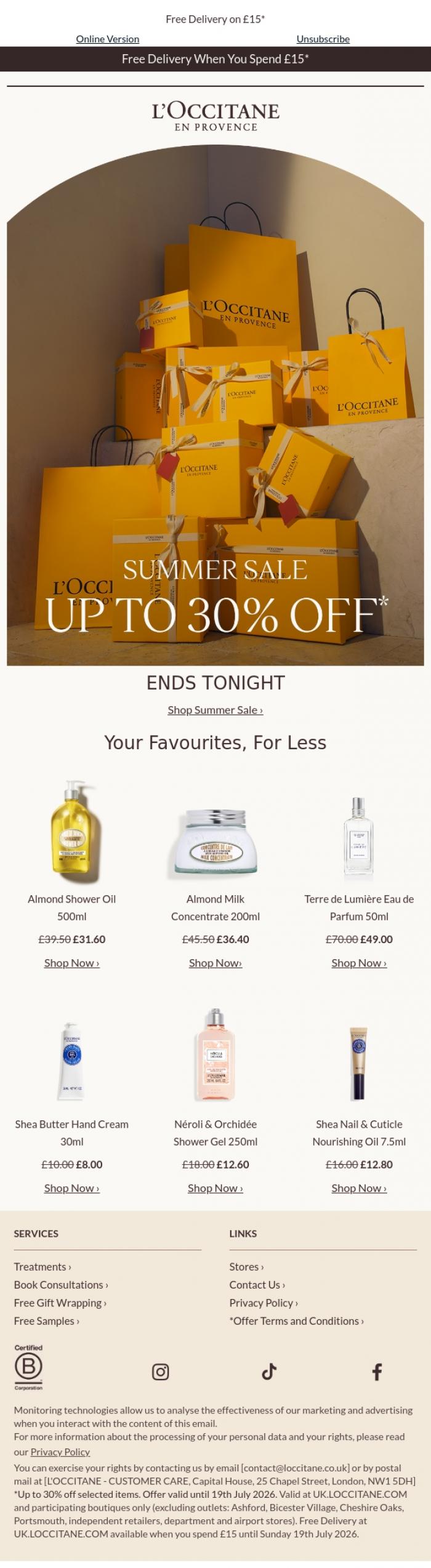 Email Design Inspiration from L'Occitane en Provence, Last Chance: Sale Ends Tonight