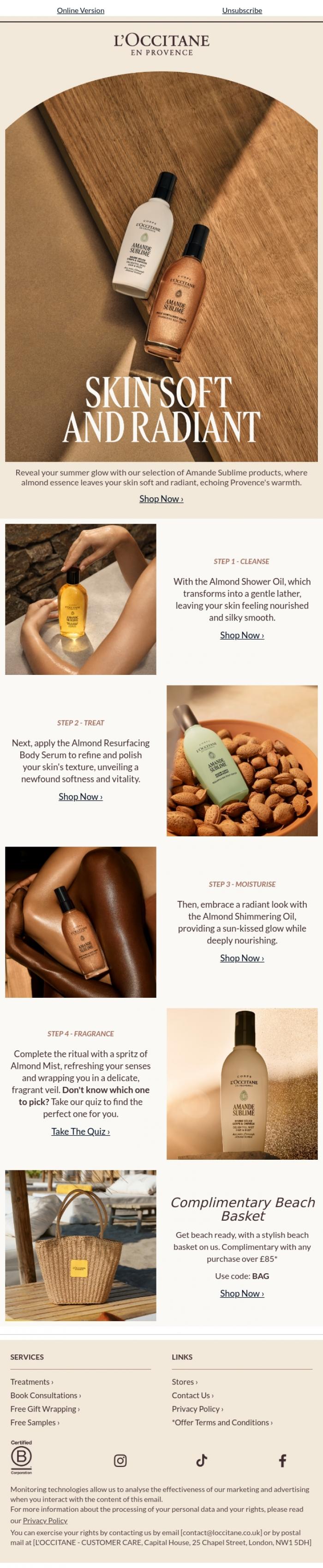 Email Design Inspiration from L'Occitane en Provence, The Almond Ritual For Radiant Skin