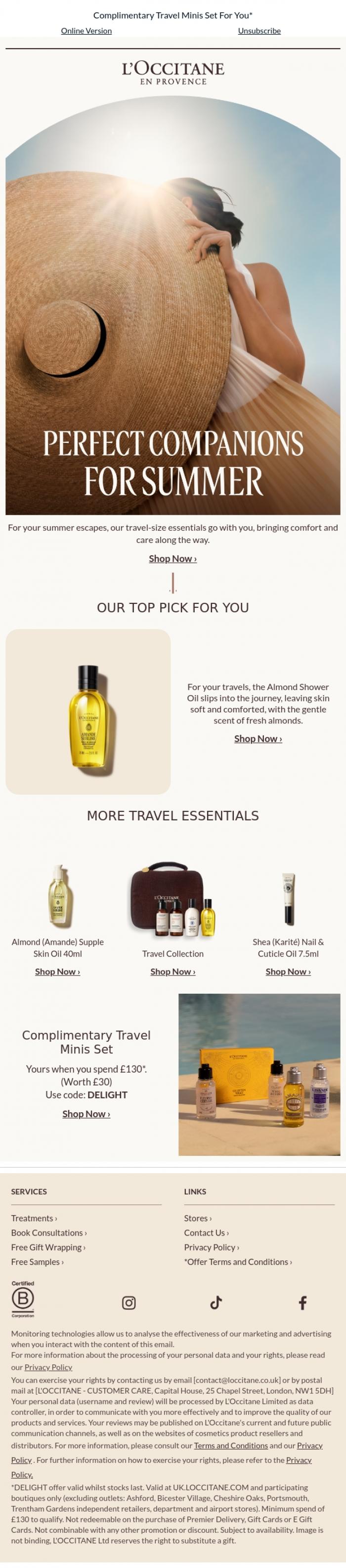 Email Design Inspiration from L'Occitane en Provence, Your Travel Minis Wardrobe