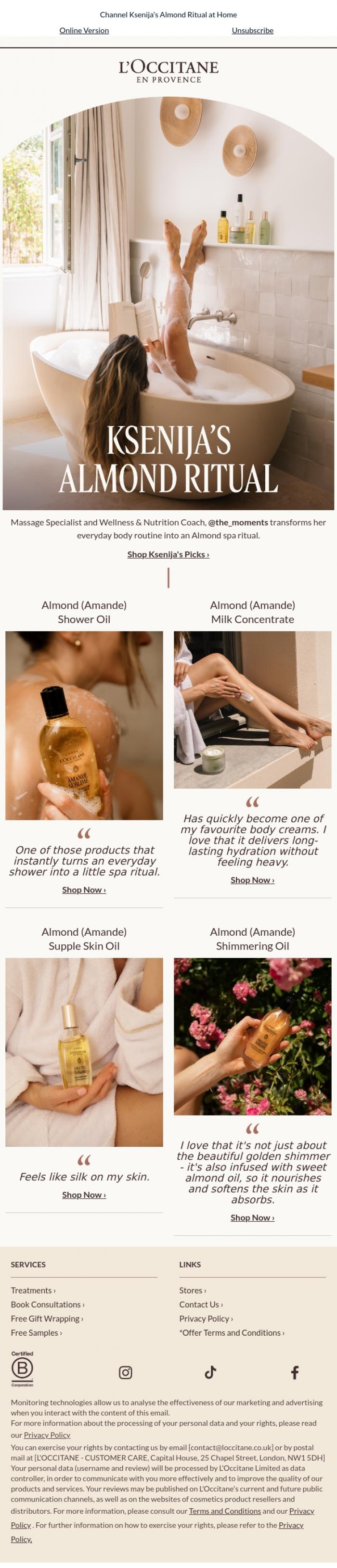 Email Design Inspiration from L'Occitane en Provence, Inside @the_moments Spa Routine