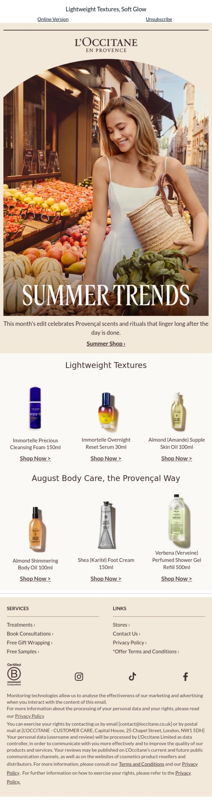 Email Design Inspiration from L'Occitane en Provence, The August Edit