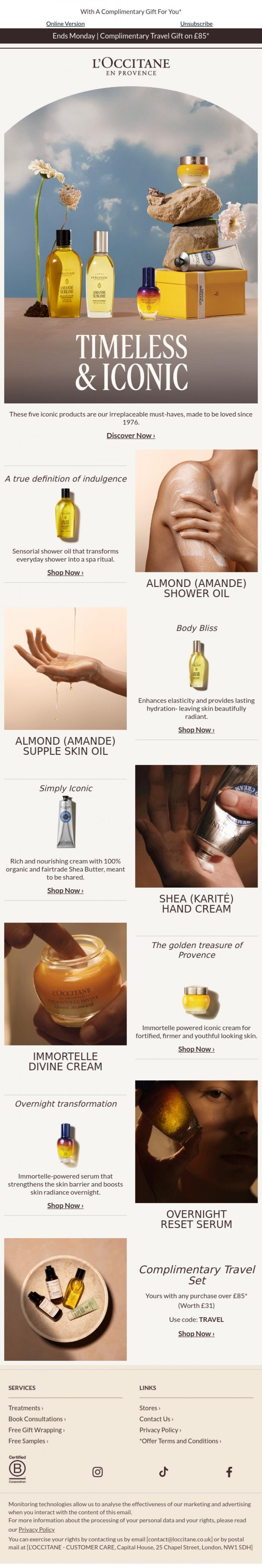 Email Design Inspiration from L'Occitane en Provence, Treat Yourself to Something Timeless