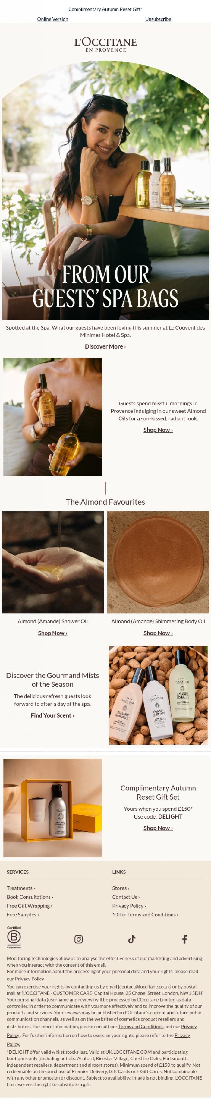 Email Design Inspiration from L'Occitane en Provence, What's in Our Guests' Spa Bag?