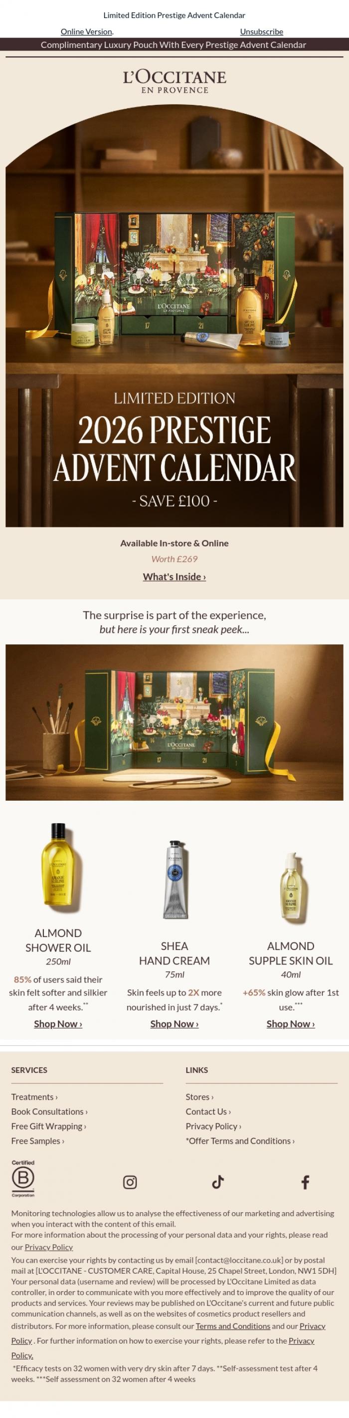 Email Design Inspiration from L'Occitane en Provence, Meet Our Newest Beauty Advent Calendar