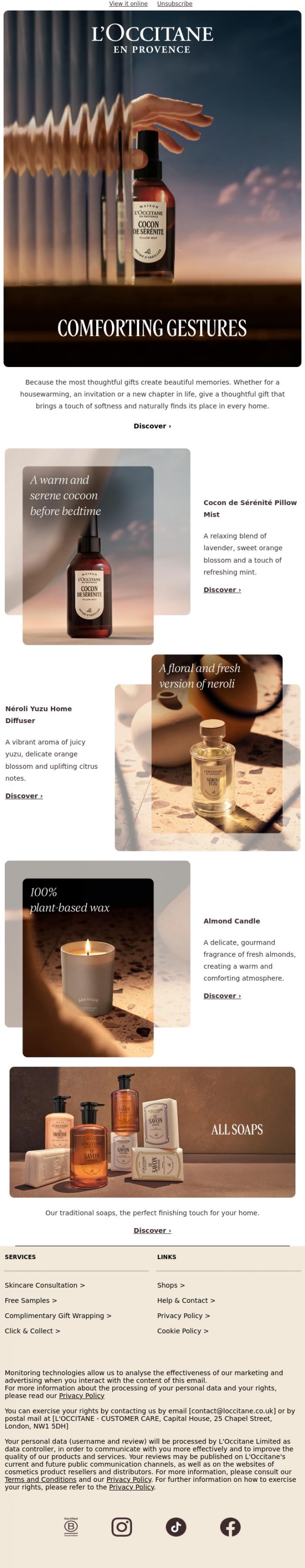 Email Design Inspiration from L'Occitane en Provence, Your Cosy Home Reset