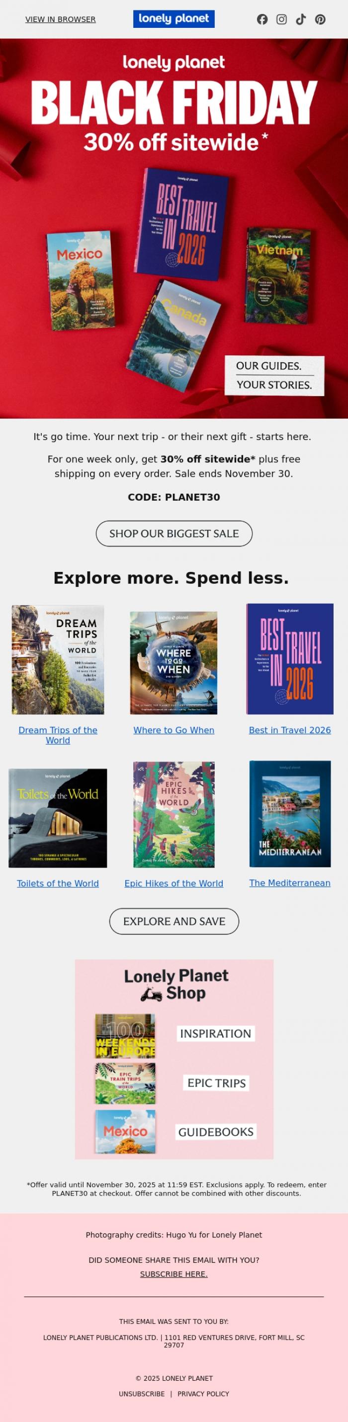 Email Design Inspiration from Lonely Planet, Black Friday starts now
