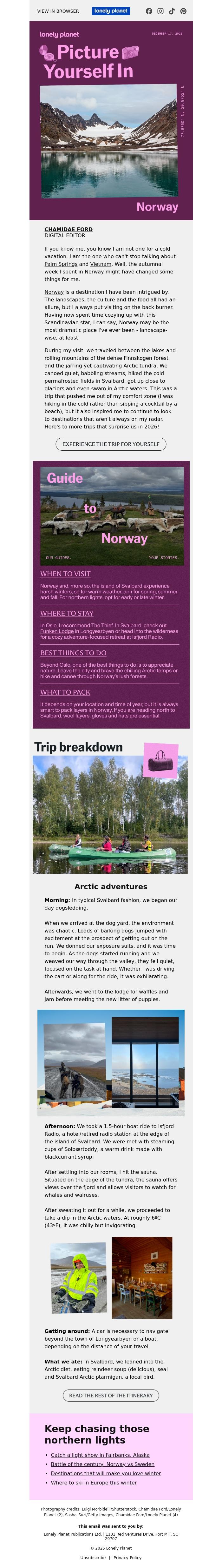 Email Design Inspiration from Lonely Planet, Finding koselig in Norway