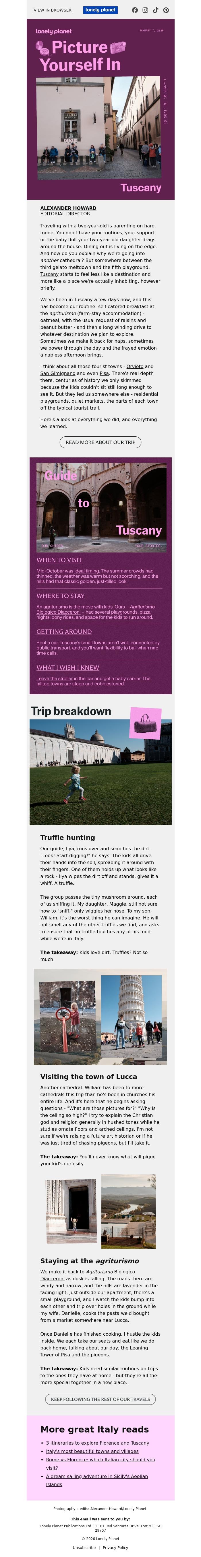Email Design Inspiration from Lonely Planet, Visiting Italy with a toddler: 3 lessons I learned