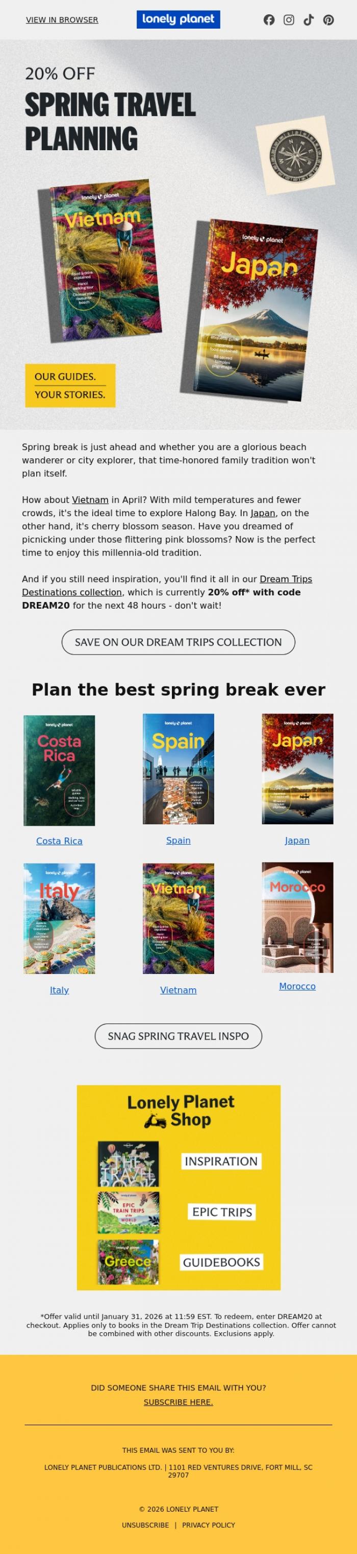 Email Design Inspiration from Lonely Planet, Spring travel planning starts now