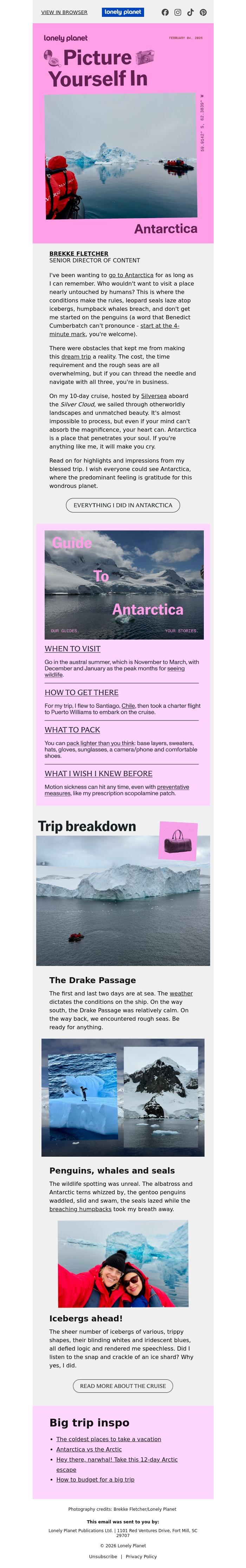 Email Design Inspiration from Lonely Planet, I went to Antarctica. Ask me anything.