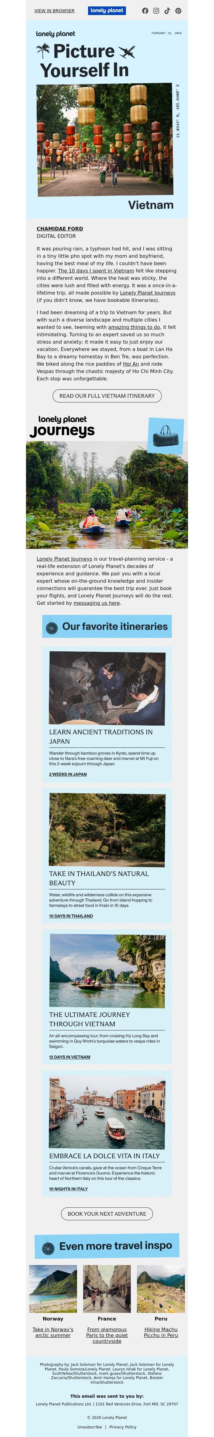 Email Design Inspiration from Lonely Planet, 10 unforgettable days in Vietnam
