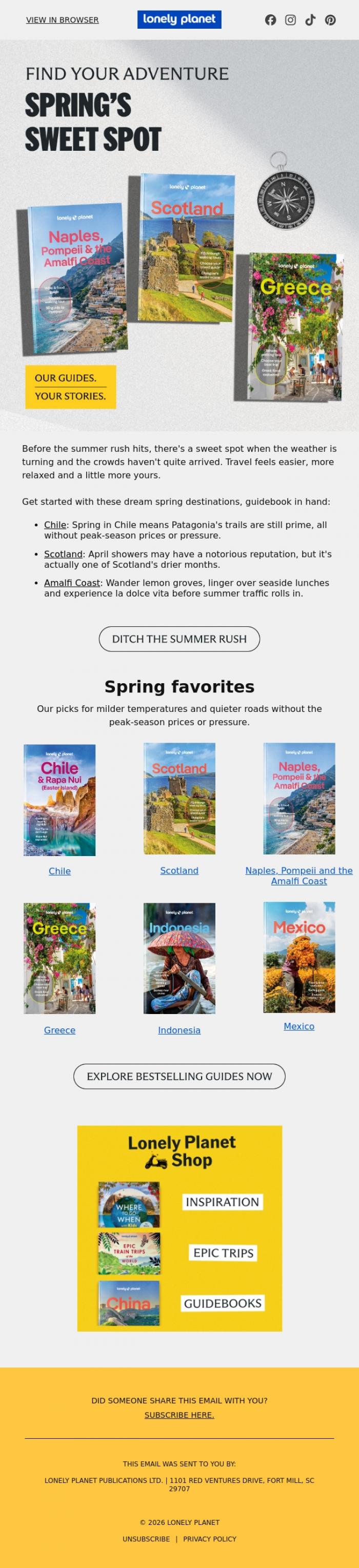 Email Design Inspiration from Lonely Planet, Offseason escapes worth planning now