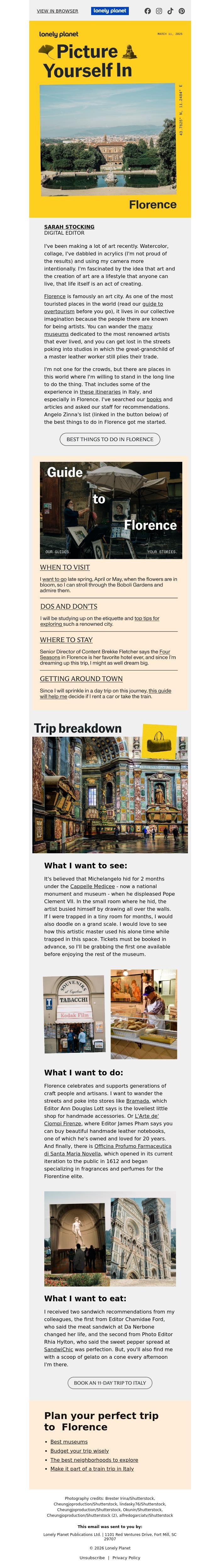 Email Design Inspiration from Lonely Planet, The perfect trip to Florence