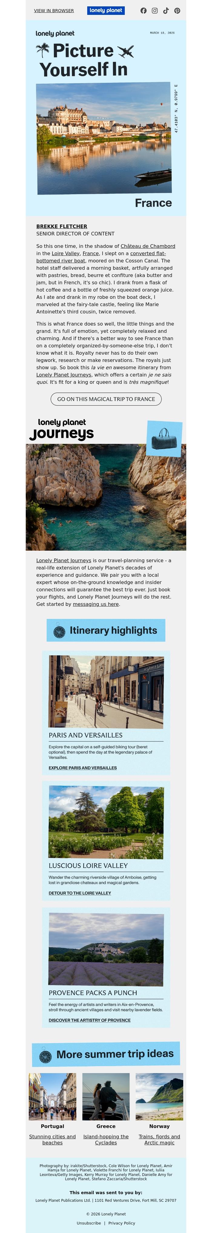 Email Design Inspiration from Lonely Planet, Take an unforgettable trip through France
