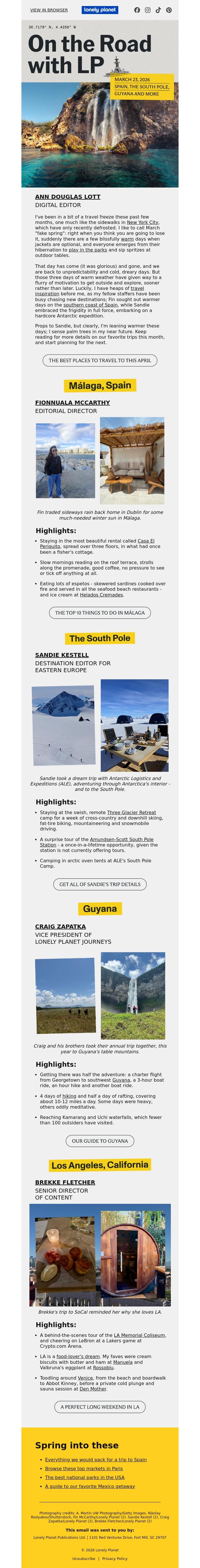 Email Design Inspiration from Lonely Planet, 4 trips that made us happy in March