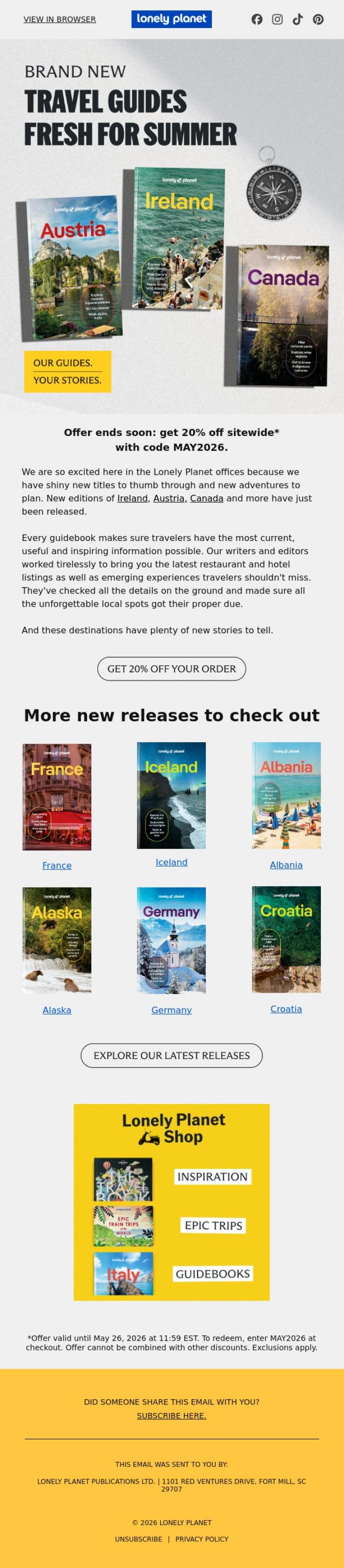 Email Design Inspiration from Lonely Planet, New releases for new adventures
