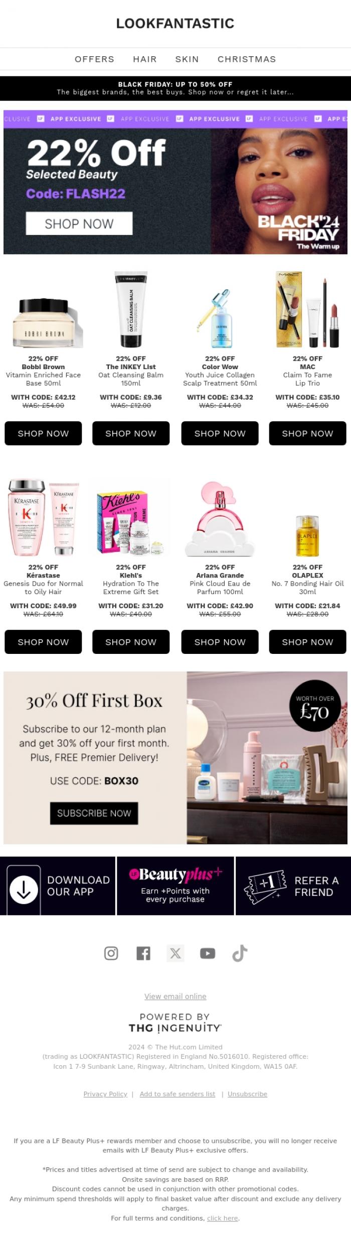 Email Design Inspiration from LOOKFANTASTIC, ENDS 7AM... 22% Off Bobbi Brown, Color Wow & More
