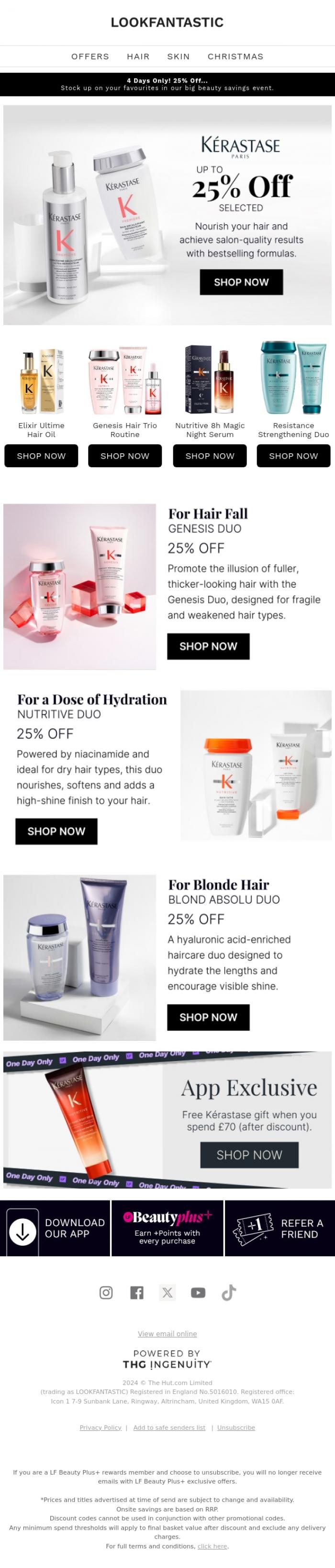 Email Design Inspiration from LOOKFANTASTIC, K&Eacute;RASTASE: Up to 25% Off