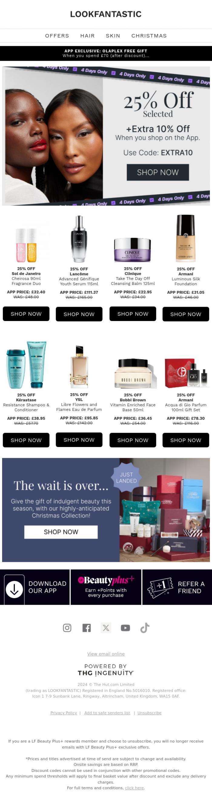 Email Design Inspiration from LOOKFANTASTIC, 25% Off + EXTRA 10%