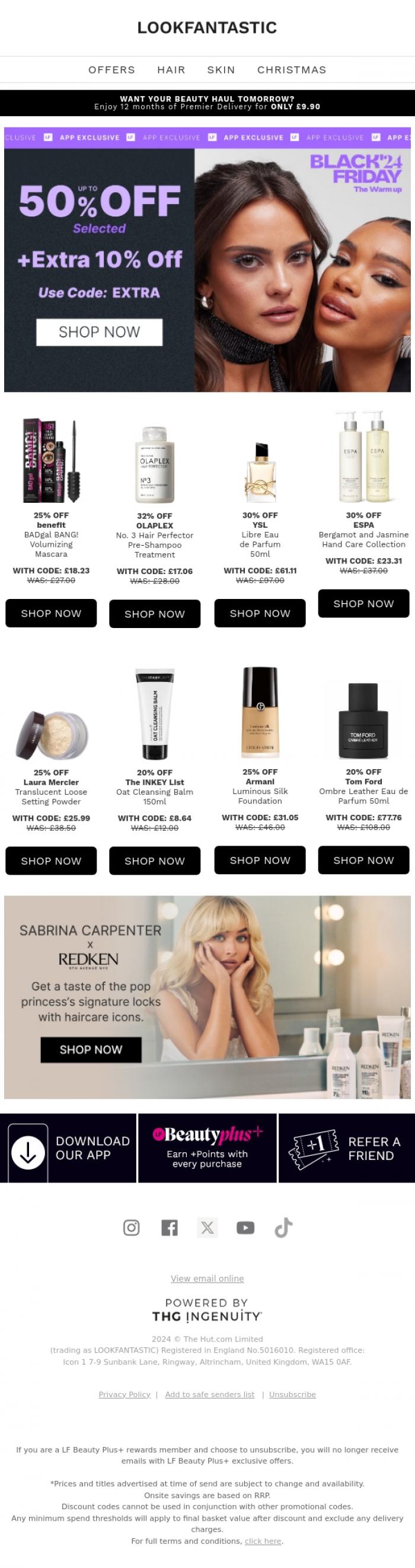 Email Design Inspiration from LOOKFANTASTIC, NOW LIVE: Extra 10% Off