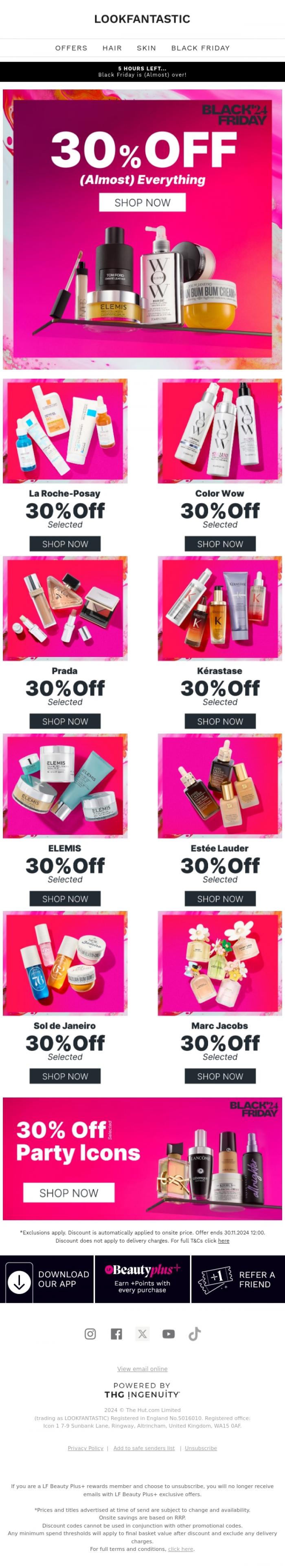 Email Design Inspiration from LOOKFANTASTIC, Selling Fast! 30% Off Over 20,000 Products