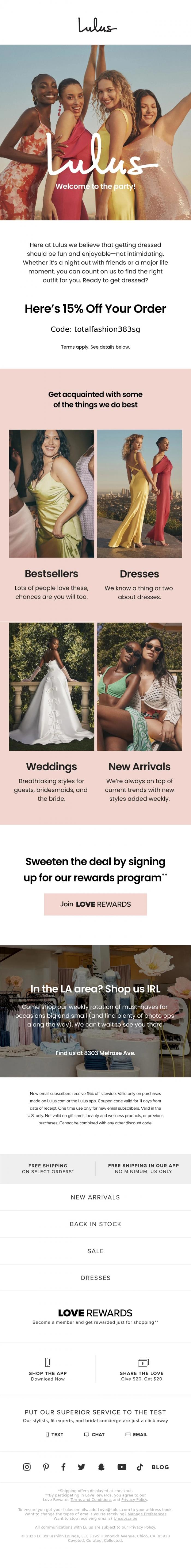 Email Design Inspiration from Lulus, You're In! 15% Off Sitewide Inside!
