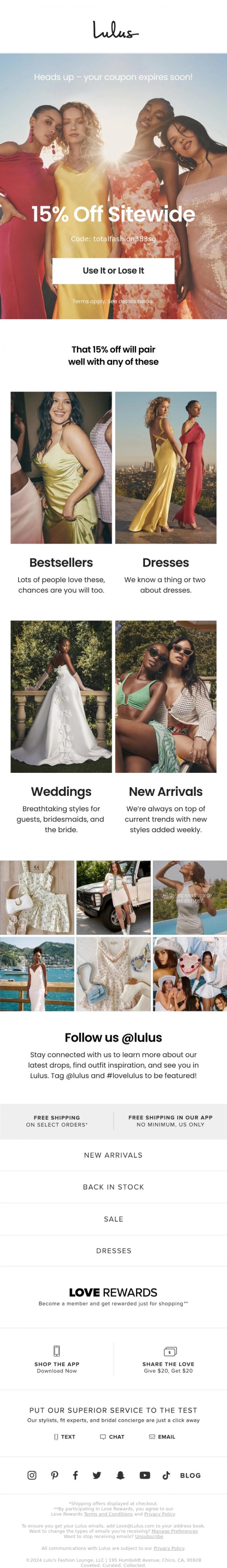 Email Design Inspiration from Lulus, Don't miss it! Your welcome gift expires soon!