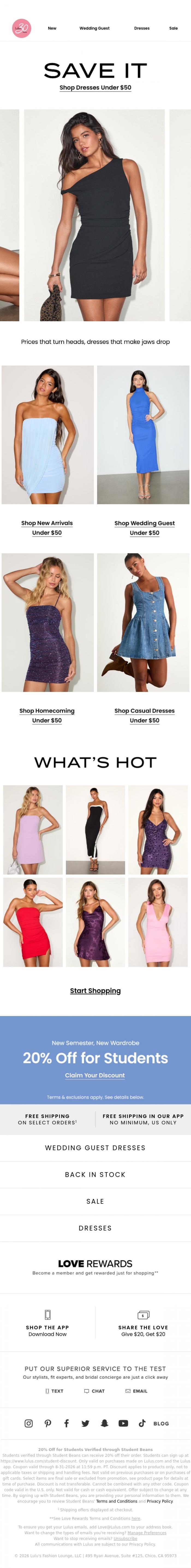 Email Design Inspiration from Lulus, Going-Out Dresses Under $50