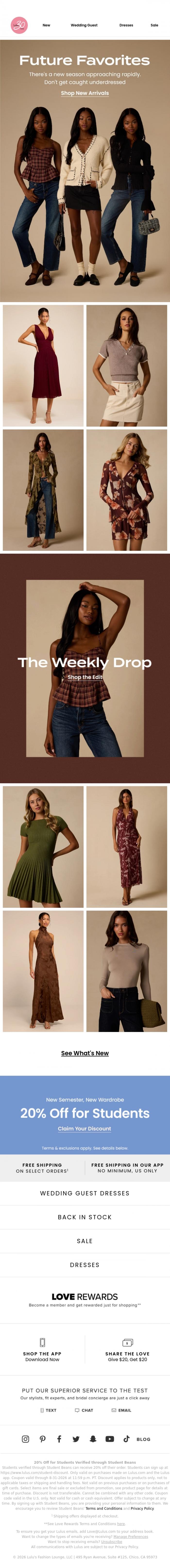 Email Design Inspiration from Lulus, What to Wear Right Now