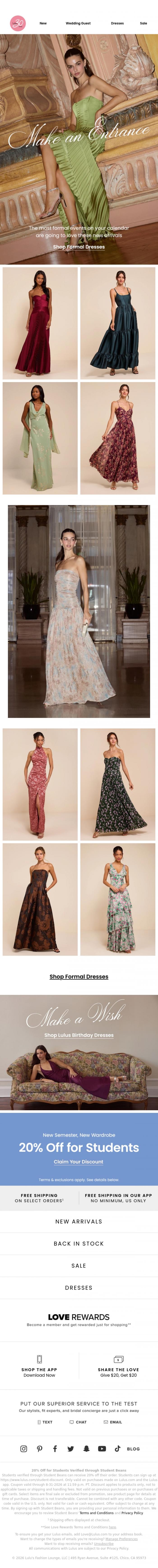 Email Design Inspiration from Lulus, NEW FORMAL ARRIVALS 🍾