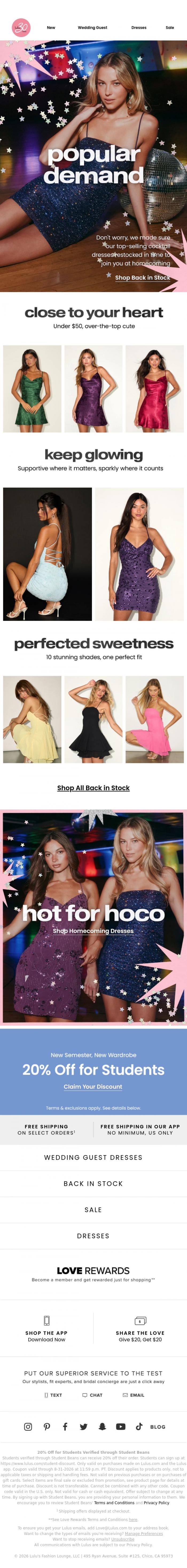 Email Design Inspiration from Lulus, The HOCO Restock You Asked For&nbsp;✨