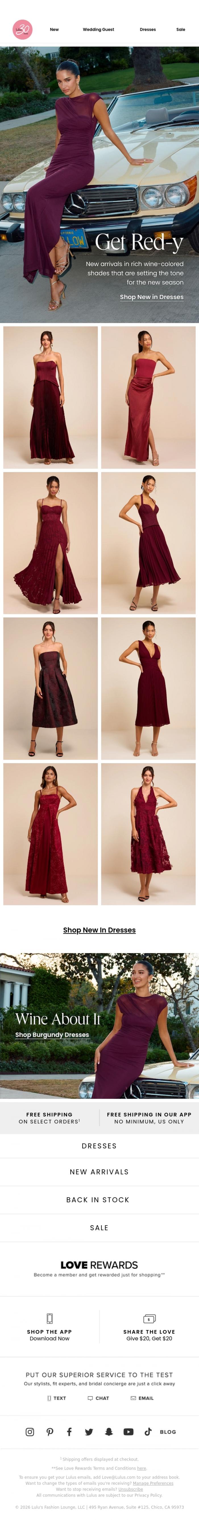 Email Design Inspiration from Lulus, Now Arriving: Wine-Colored Dresses for Fall