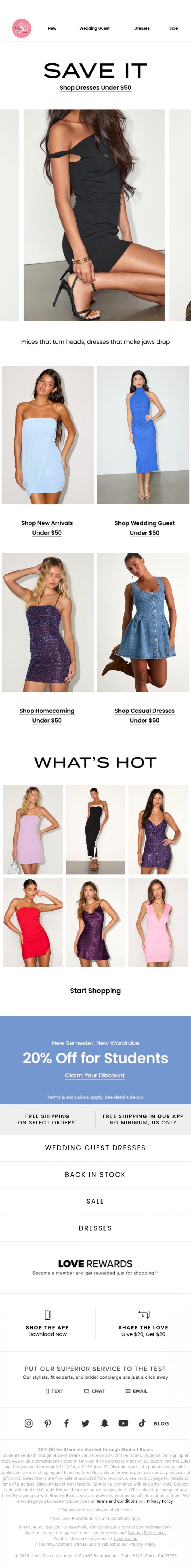Email Design Inspiration from Lulus, The Under-$50 Edit