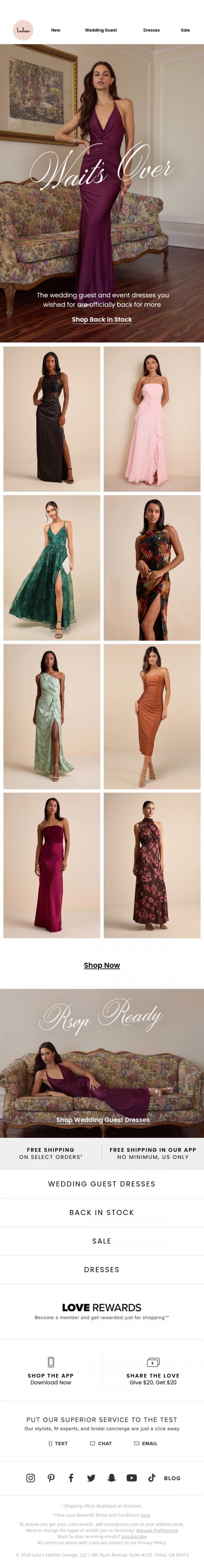Email Design Inspiration from Lulus, Your Favorite Event Dress Restocked