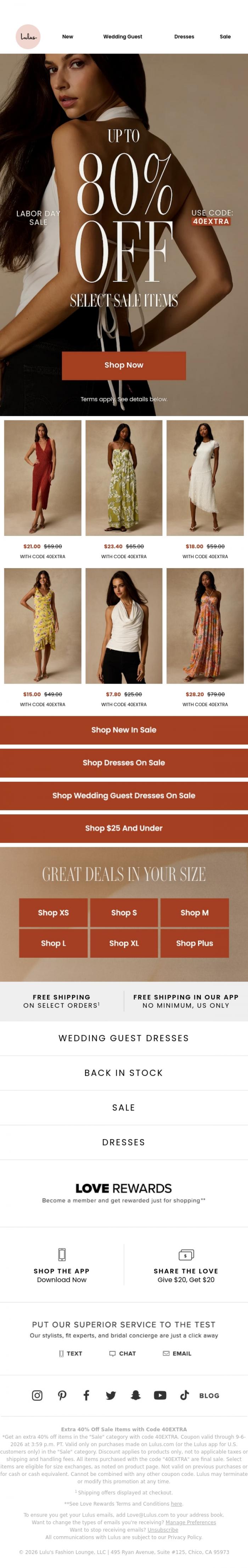 Email Design Inspiration from Lulus, SALE STYLES AS LOW AS $8?!?* 🤯​