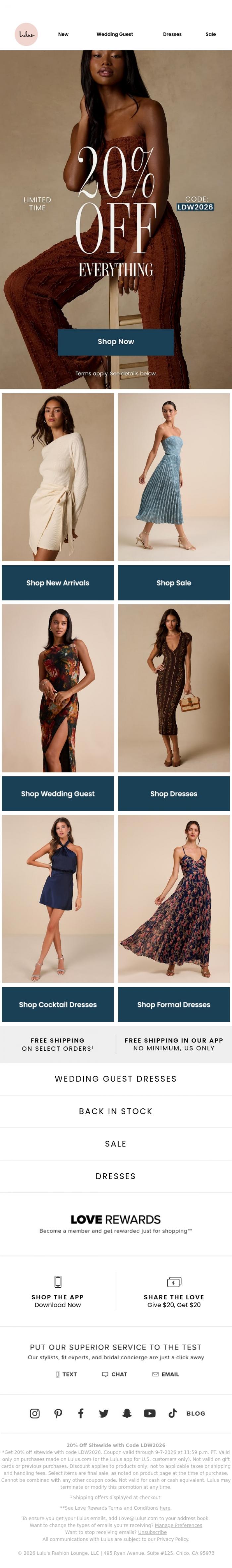 Email Design Inspiration from Lulus, 20% Off Sitewide (80% Off Select Sale Items!)