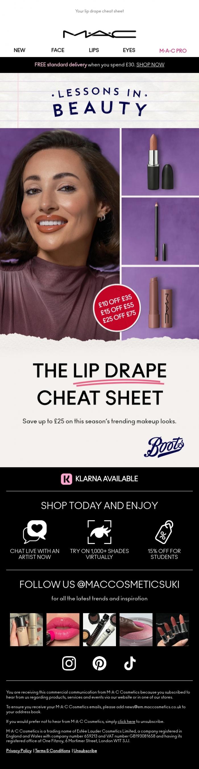Email Design Inspiration from M.A.C UK, BOOTS EXCLUSIVE: Spend & Save