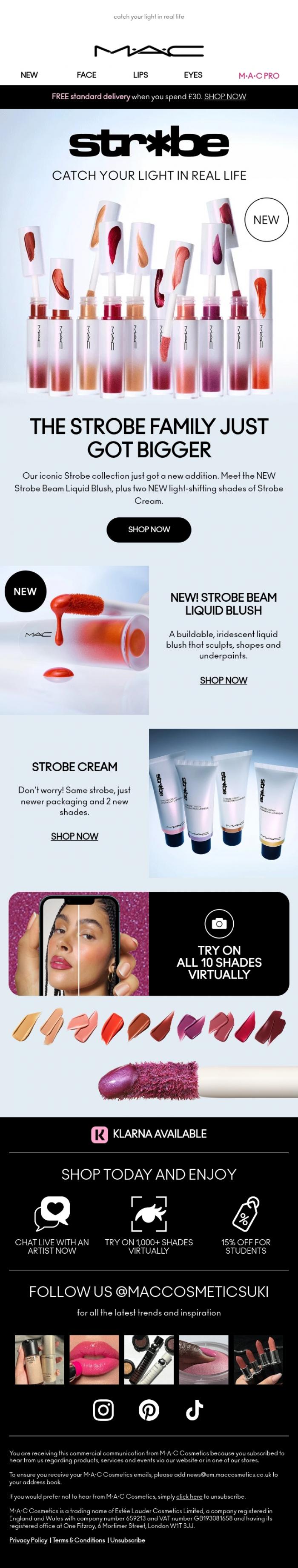 Email Design Inspiration from M.A.C UK, Meet our NEW Strobe Liquid Blush