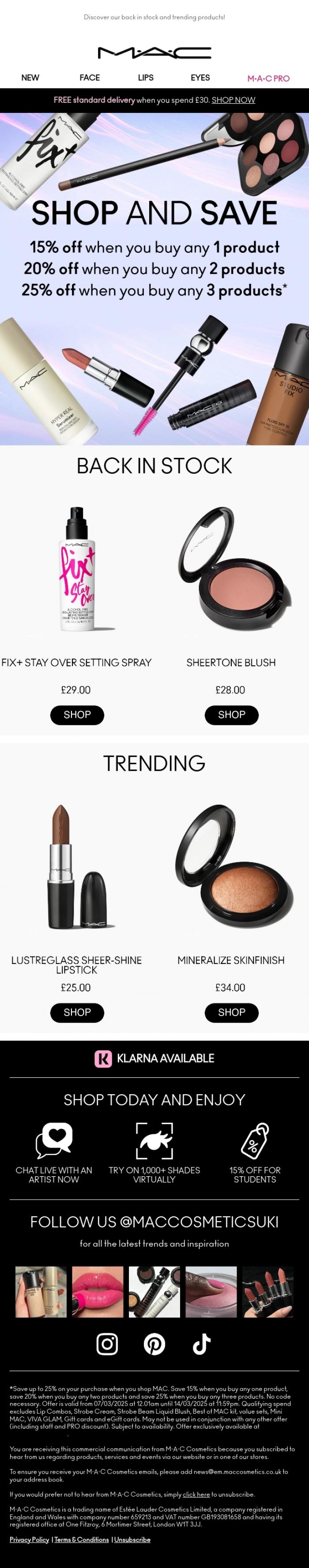 Email Design Inspiration from M.A.C UK, Shop and save up to 25% 🛍️