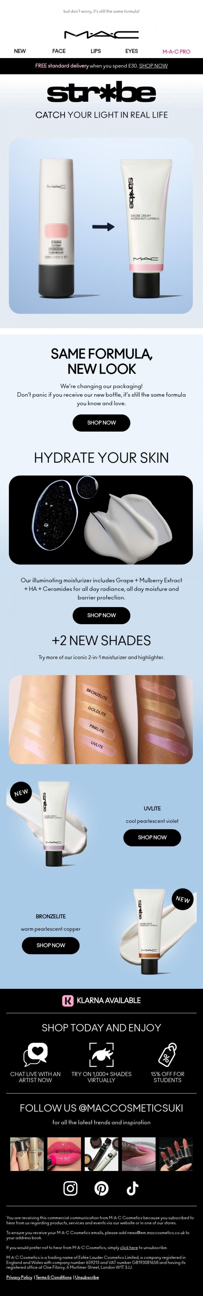 Email Design Inspiration from M.A.C UK, Our Strobe packaging has changed...