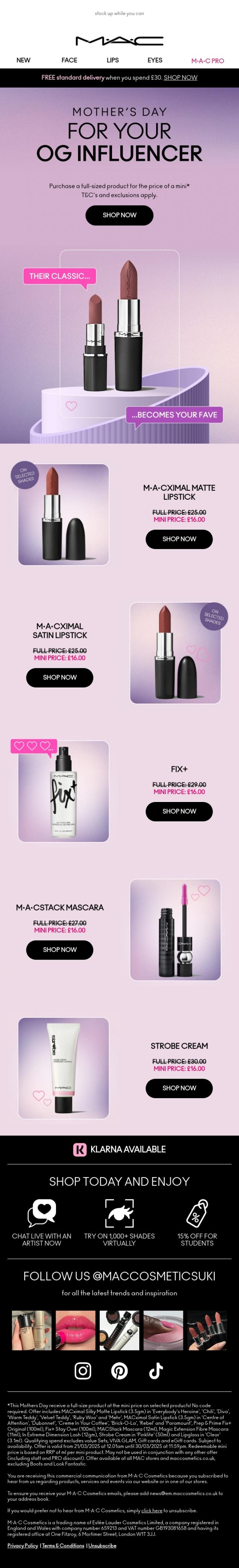 Email Design Inspiration from M.A.C UK, Full size faves, for mini prices 😍