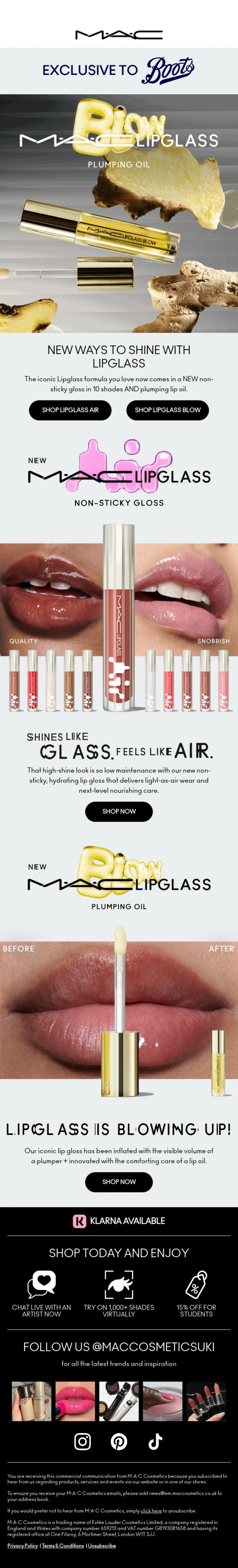 Email Design Inspiration from M.A.C UK, Plumping oil AND a non-stick gloss?!