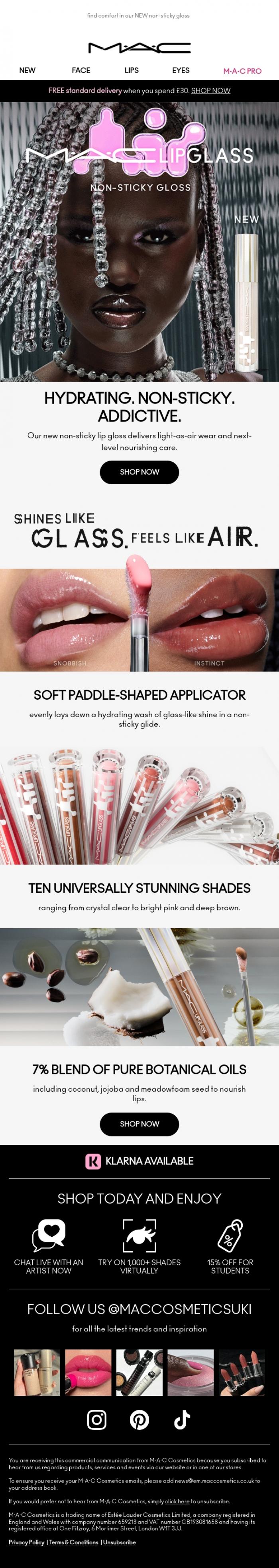 Email Design Inspiration from M.A.C UK, What makes Lipglass Air so good?