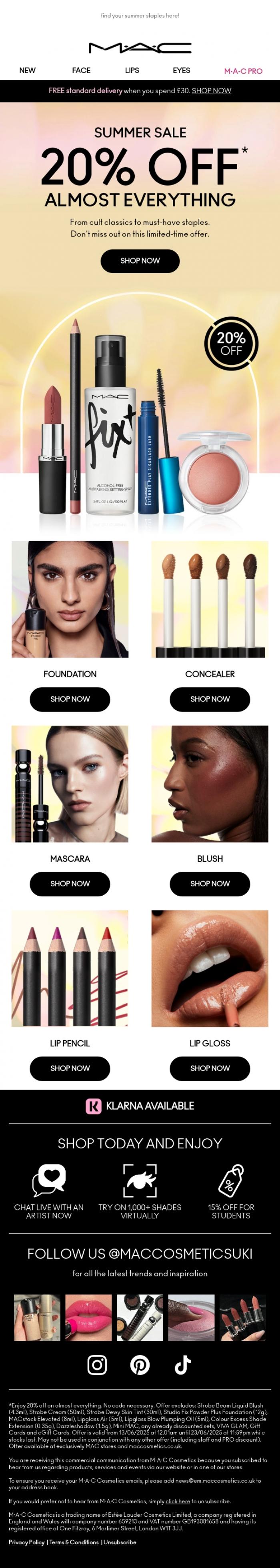 Email Design Inspiration from M.A.C UK, 20% OFF! Friday the 13th just got lucky 👀